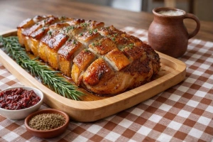 Chancho al horno con aderezo criollo dorado y jugoso