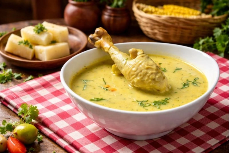 Plato de inchicapi de gallina con ingredientes frescos