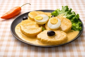 Deliciosa presentación de papa a la huancaína peruana
