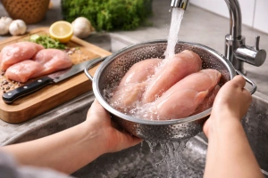 Persona preparando carne cruda en una tabla de cortar