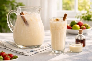 Deliciosa agua de horchata mexicana servida en vaso alto