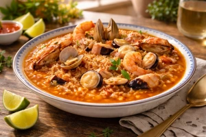 Delicioso arroz a la tumbada veracruzano en su punto perfecto