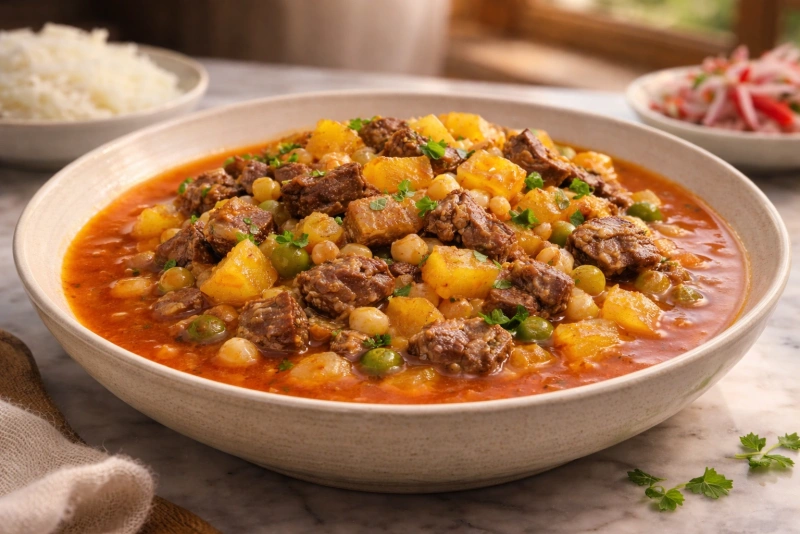 Delicioso plato de chanfainita peruana servido en un plato hondo