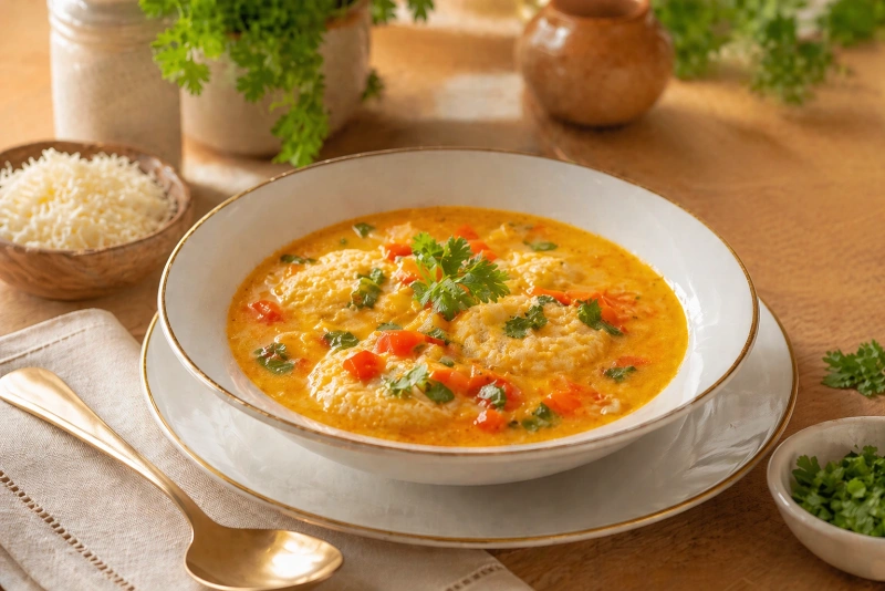 Deliciosa sopa de queso nicaragüense con masa de maíz