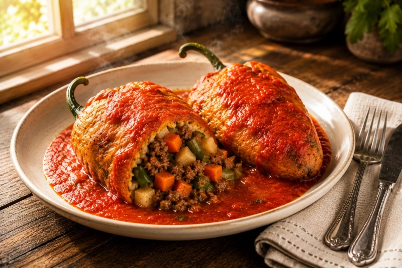 Chiles rellenos guatemaltecos con carne y verduras deliciosos