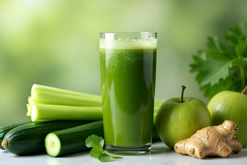 imagen de un vaso con jugo verde detox